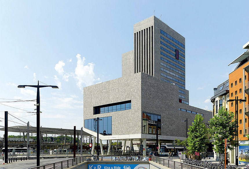 An office building made of gray Yukon brick