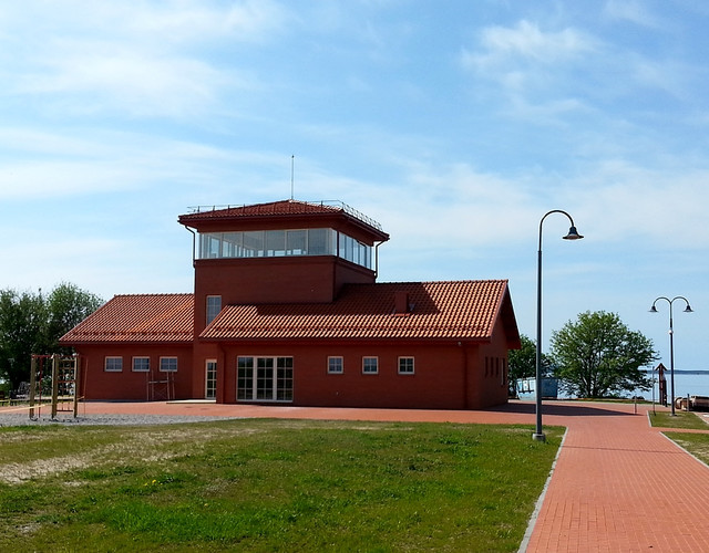 Ornithological observatory made of red natural Bornholm roof tiles